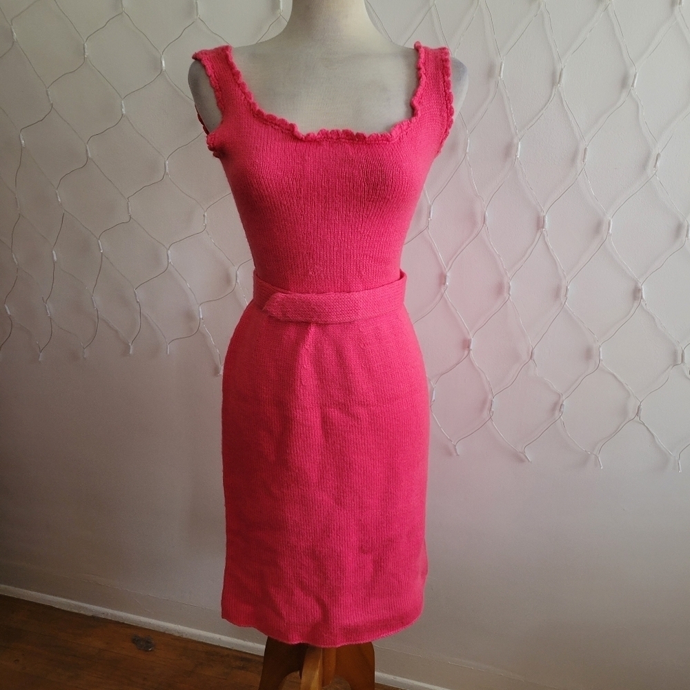 °Vintage Hot Pink Knit Sleeveless Dress • Fitted • Some Stretch • Size Small